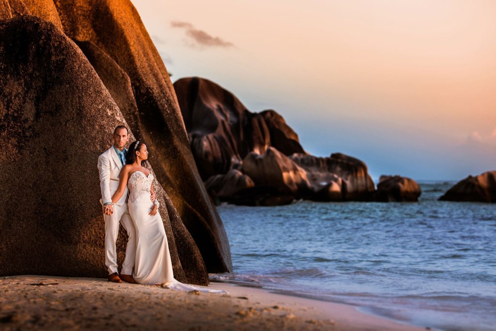 Hochzeitsfoto Seychellen Sonnenuntergang Ausland